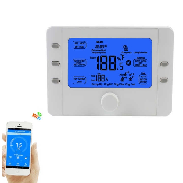 HY818 big LCD programmable thermostat for heat pump battery or 24V power